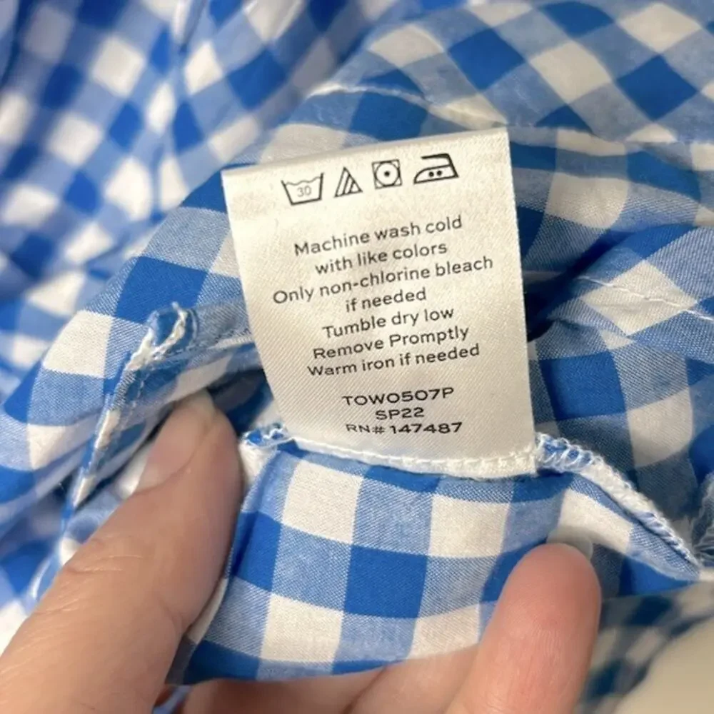 NWT Draper James blue gingham sleeveless ruffle detail button down blouse top - Picture 9 of 13